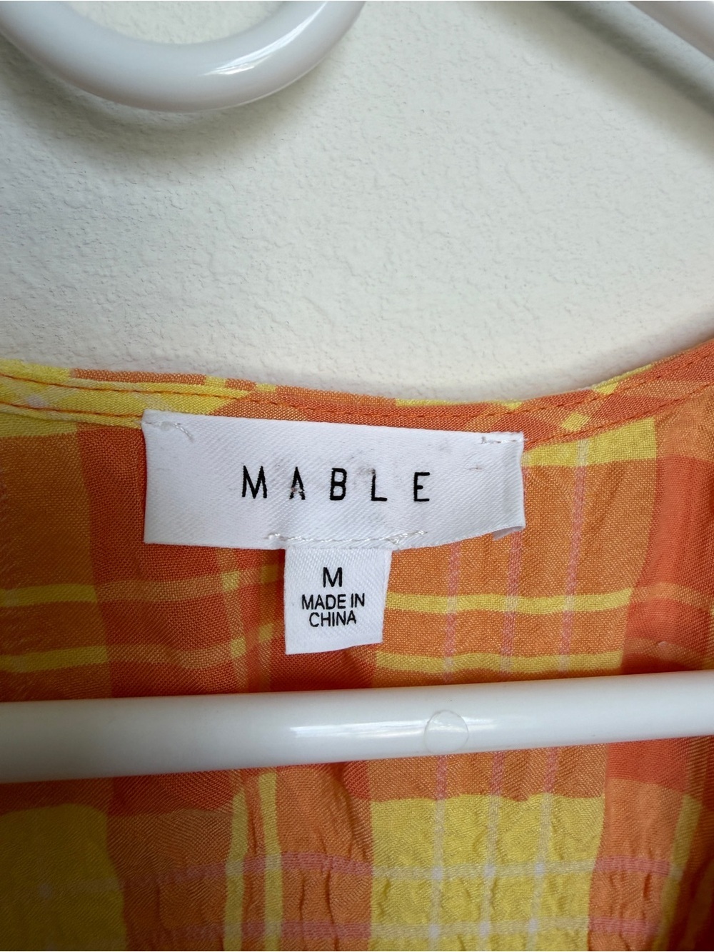 Mable Orange and yellow Summer Plaid Smocked Waist Romper with Balloon Sleeves - Picture 6 of 7